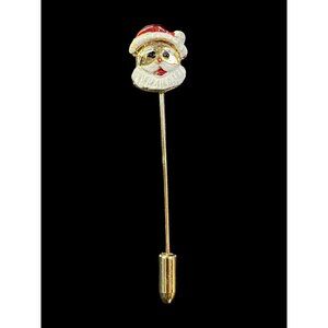 Vintage Gold Tone Santa Claus Face Christmas Holiday Stick Pin Fashion Jewelry